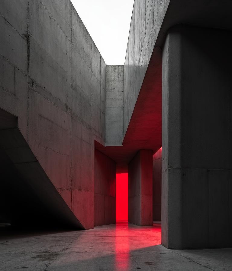 Brutalist architecture abstraction representing agency core values